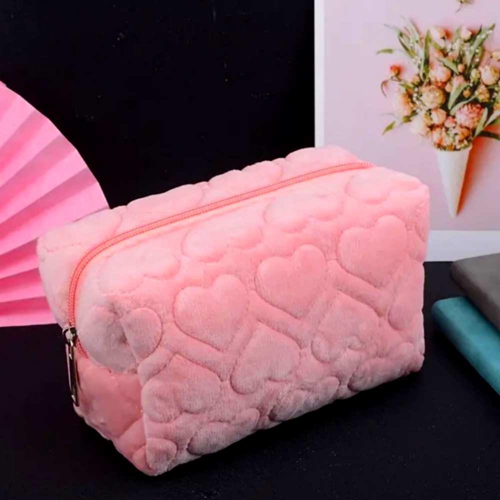 Plush heart pencil case or cosmetic bag